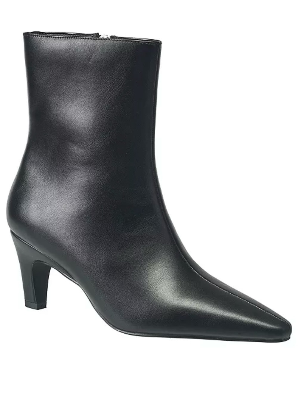 French Connection Black Pointed-Toe Leather Ankle Boots